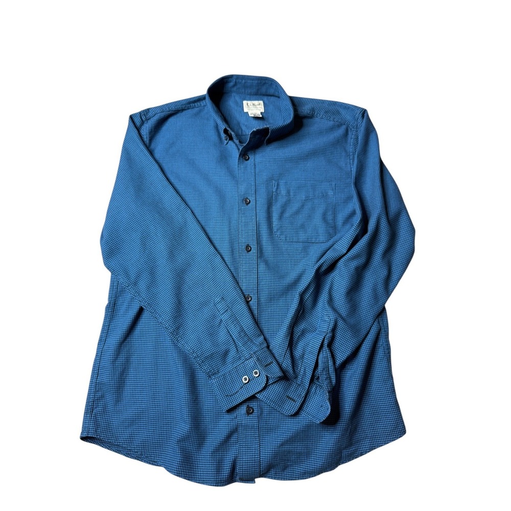 L.L.Bean Houndstooth Button‎ Down Shirt Slightly Fitted Blue Mens L